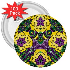 Petals In Mardi Gras Colors, Bold Floral Design 3  Button (100 Pack) by Zandiepants