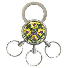 Petals In Mardi Gras Colors, Bold Floral Design 3-ring Key Chain by Zandiepants