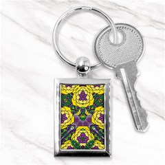 Petals In Mardi Gras Colors, Bold Floral Design Key Chain (rectangle) by Zandiepants