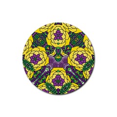 Petals In Mardi Gras Colors, Bold Floral Design Rubber Coaster (round) by Zandiepants