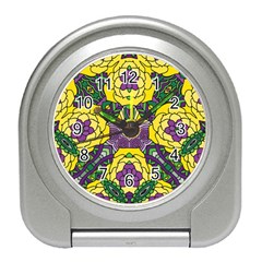 Petals In Mardi Gras Colors, Bold Floral Design Travel Alarm Clock by Zandiepants