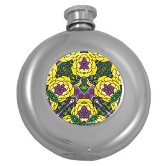 Petals In Mardi Gras Colors, Bold Floral Design Hip Flask (5 Oz) by Zandiepants