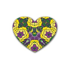 Petals In Mardi Gras Colors, Bold Floral Design Rubber Coaster (heart) by Zandiepants