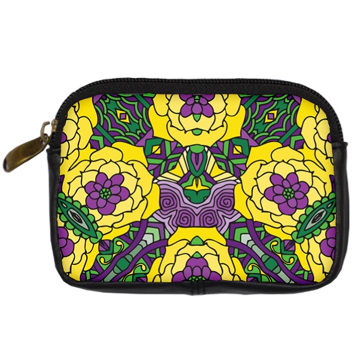 Petals in Mardi Gras colors, Bold Floral Design Digital Camera Leather Case