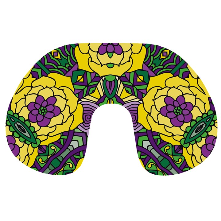 Petals in Mardi Gras colors, Bold Floral Design Travel Neck Pillow