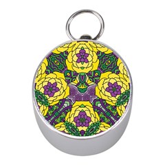 Petals In Mardi Gras Colors, Bold Floral Design Silver Compass (mini) by Zandiepants