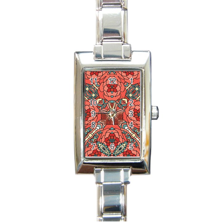 Petals in Pale Rose, Bold Flower Design Rectangle Italian Charm Watch