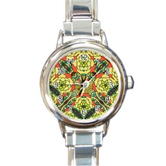 Petals, Retro Yellow, Bold Flower Design Round Italian Charm Watch by Zandiepants