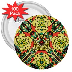 Petals, Retro Yellow, Bold Flower Design 3  Button (100 Pack) by Zandiepants