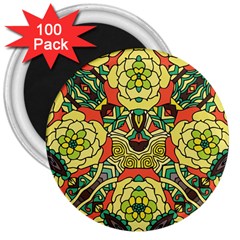 Petals, Retro Yellow, Bold Flower Design 3  Magnet (100 Pack) by Zandiepants