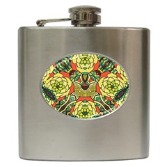 Petals, Retro Yellow, Bold Flower Design Hip Flask (6 Oz) by Zandiepants