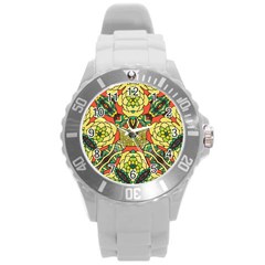 Petals, Retro Yellow, Bold Flower Design Round Plastic Sport Watch (l) by Zandiepants