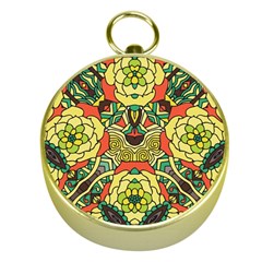 Petals, Retro Yellow, Bold Flower Design Gold Compass by Zandiepants