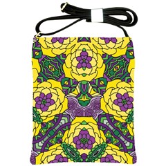 Petals In Mardi Gras Colors, Bold Floral Design Shoulder Sling Bag by Zandiepants