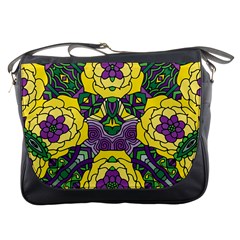 Petals In Mardi Gras Colors, Bold Floral Design Messenger Bag by Zandiepants