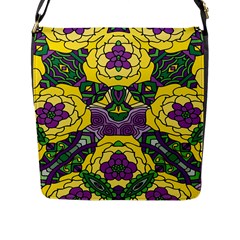 Petals In Mardi Gras Colors, Bold Floral Design Flap Closure Messenger Bag (l) by Zandiepants