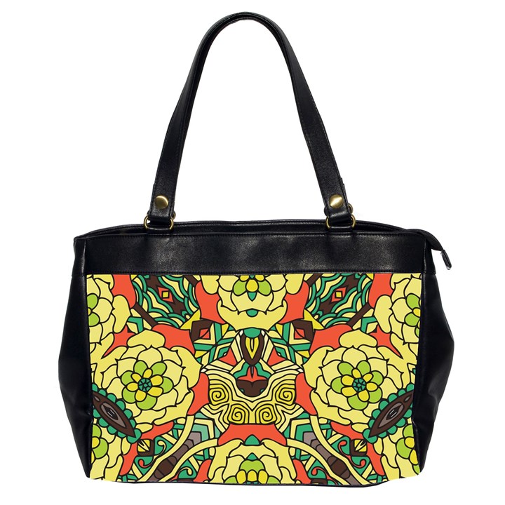 Petals, Retro Yellow, Bold Flower Design Oversize Office Handbag (2 Sides)