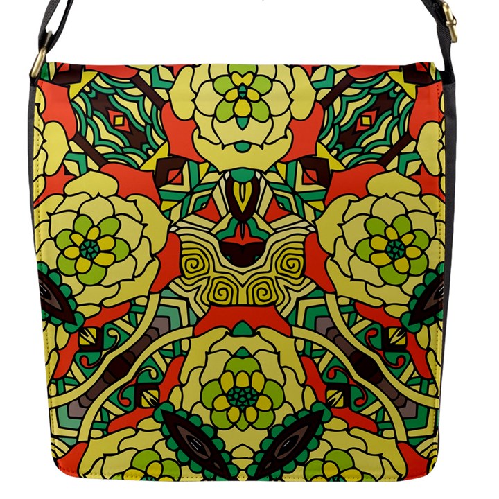 Petals, Retro Yellow, Bold Flower Design Flap Closure Messenger Bag (S)