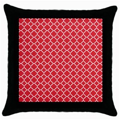 Poppy Red Quatrefoil Pattern Throw Pillow Case (black) by Zandiepants