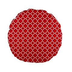 Poppy Red Quatrefoil Pattern Standard 15  Premium Round Cushion  by Zandiepants