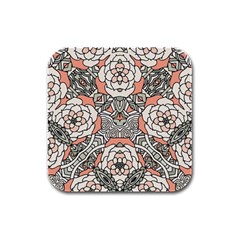 Petals In Vintage Pink, Bold Flower Design Rubber Square Coaster (4 Pack) by Zandiepants