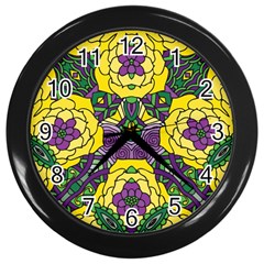 Petals In Mardi Gras Colors, Bold Floral Design Wall Clock (black) by Zandiepants