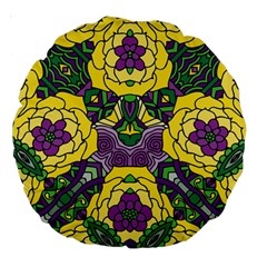 Petals In Mardi Gras Colors, Bold Floral Design Large 18  Premium Round Cushion  by Zandiepants