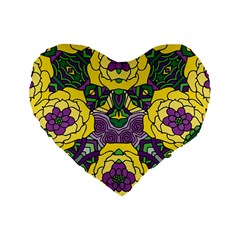 Petals In Mardi Gras Colors, Bold Floral Design Standard 16  Premium Heart Shape Cushion  by Zandiepants