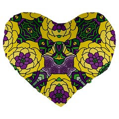 Petals In Mardi Gras Colors, Bold Floral Design Large 19  Premium Flano Heart Shape Cushion by Zandiepants