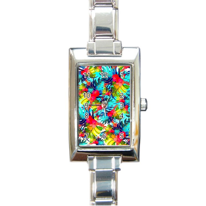 Watercolor Tropical Leaves Pattern Rectangle Italian Charm Watch