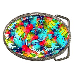 Watercolor Tropical Leaves Pattern Belt Buckles by TastefulDesigns