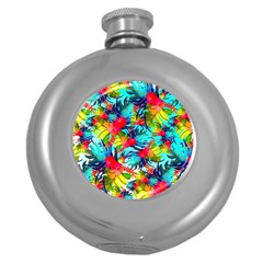 Watercolor Tropical Leaves Pattern Round Hip Flask (5 Oz) by TastefulDesigns