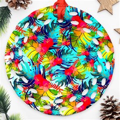 Watercolor Tropical Leaves Pattern Ornament (round Filigree) 