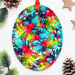 Watercolor Tropical Leaves Pattern Oval Filigree Ornament (2-side)  by TastefulDesigns