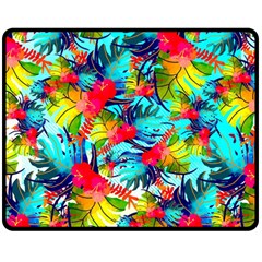 Watercolor Tropical Leaves Pattern Double Sided Fleece Blanket (medium) 