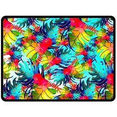 Watercolor Tropical Leaves Pattern Double Sided Fleece Blanket (large) 