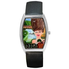 The Girl With A Wooden Hair Tonneau Leather Watch Unisex By Jocelyn Apple/appleartcom 