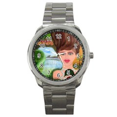 The Girl With A Wooden Hair Sport Metal Watch By Jocelyn Apple/appleartcom by appleartcom