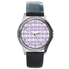 Floral Stripes Pattern Round Metal Watch by dflcprints