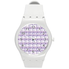 Floral Stripes Pattern Round Plastic Sport Watch (m) by dflcprints