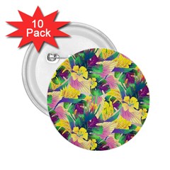 Tropical Flowers And Leaves Background 2 25  Buttons (10 Pack) 