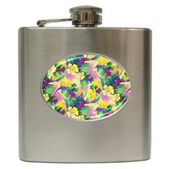 Tropical Flowers And Leaves Background Hip Flask (6 Oz) by TastefulDesigns