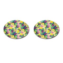 Tropical Flowers And Leaves Background Cufflinks (oval) by TastefulDesigns