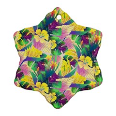 Tropical Flowers And Leaves Background Snowflake Ornament (2-side)