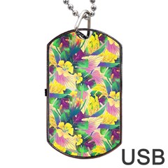 Tropical Flowers And Leaves Background Dog Tag Usb Flash (two Sides) 