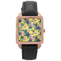 Tropical Flowers And Leaves Background Rose Gold Leather Watch  by TastefulDesigns