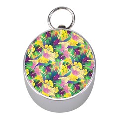 Tropical Flowers And Leaves Background Mini Silver Compasses