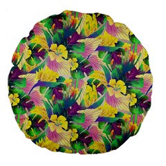 Tropical Flowers And Leaves Background Large 18  Premium Flano Round Cushions