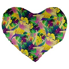 Tropical Flowers And Leaves Background Large 19  Premium Flano Heart Shape Cushions