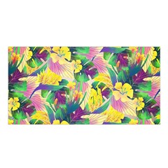 Tropical Flowers And Leaves Background Satin Shawl